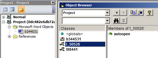 Figure 5. Document with a hidden VBA project module