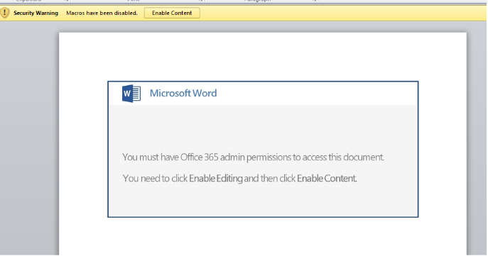  Figure 1. Example of a macro-enabled document used in Powload attacks. Clicking the âenable contentâ button will cause the macro to be executed.