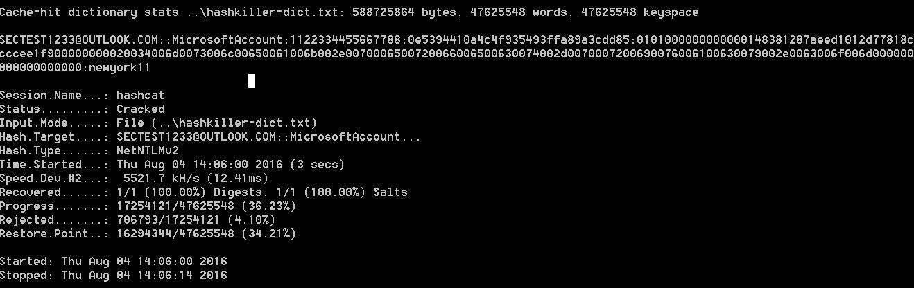 Cracking NTLM password hash in four seconds