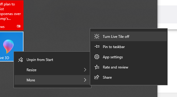 Disabling Live Tiles