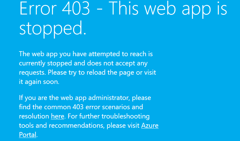 Azure Portal 403 error